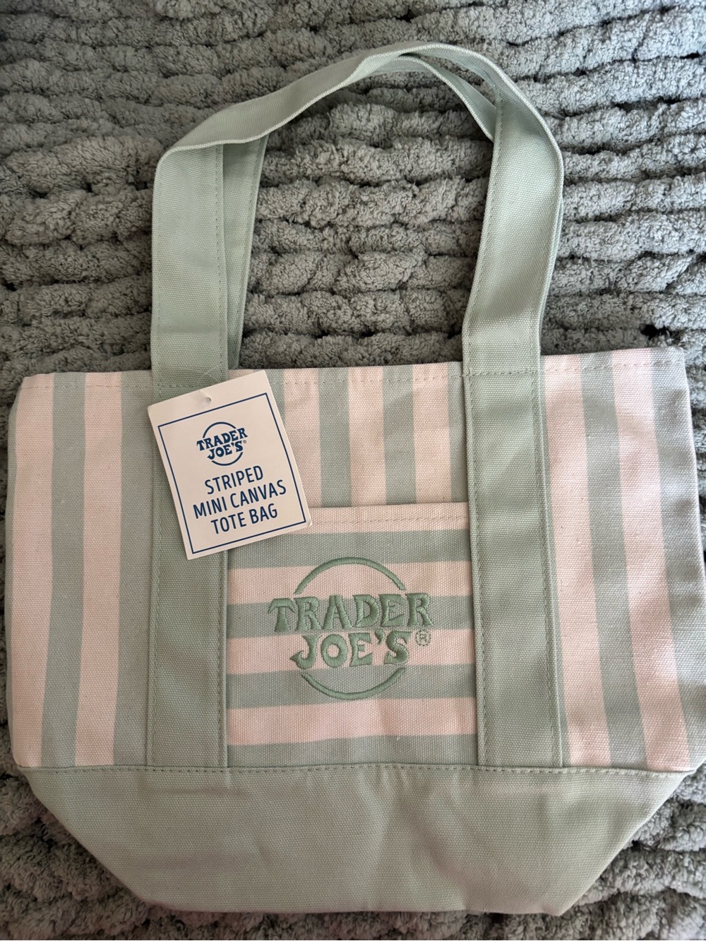 Trader Joe's Mint Stripe Canvas Tote